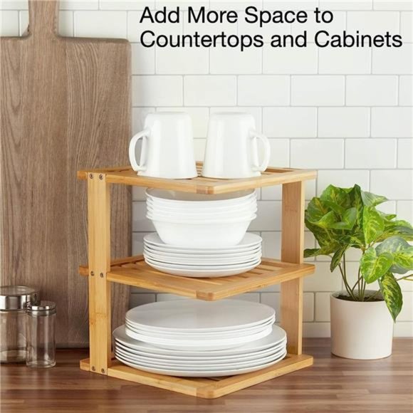 Bamboo Corner Shelf - 3 Tier 10 x 10" & 11.5 "- Pantry Organization and Storage - Picture 4 of 6